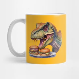 Dinosaur with burger Mug